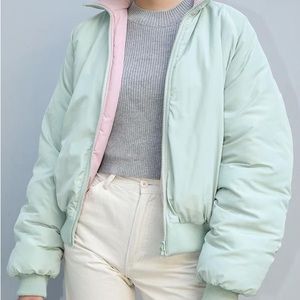 Brandy Melville Reversible Puffer Jacket Faith Pink & Green Like New S/M